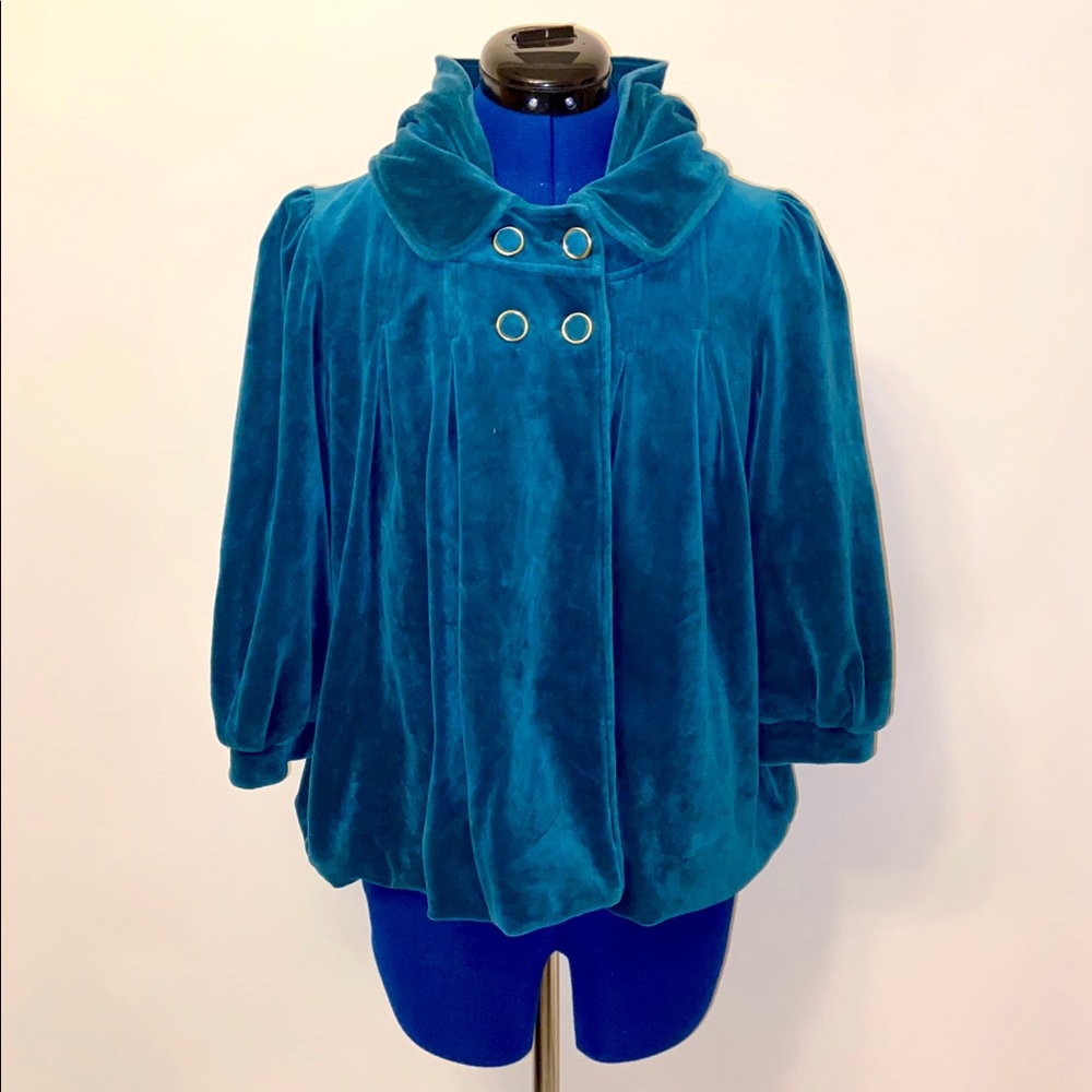 Juicy Couture Teal Velour Button Hoodie Pea Coat